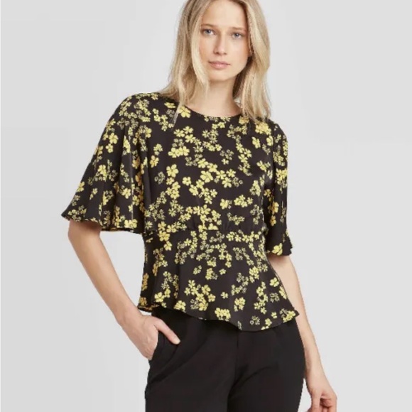 Who What Wear Black Yellow Floral Boho Blouse Size S - Picture 7 of 7